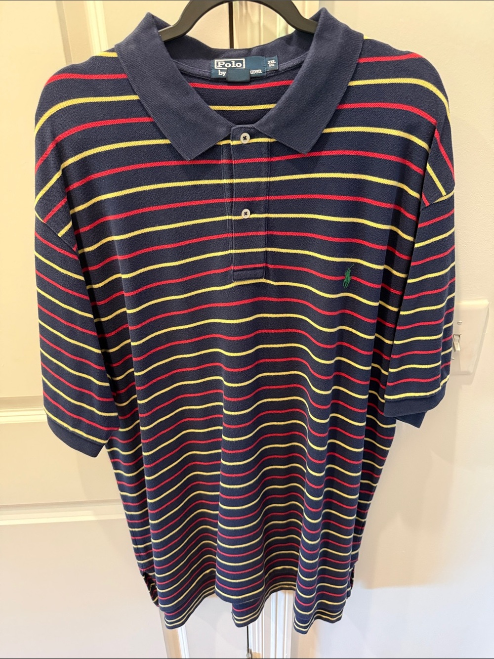 Ralph Lauren Navy Polo with Red and Yellow Stripes